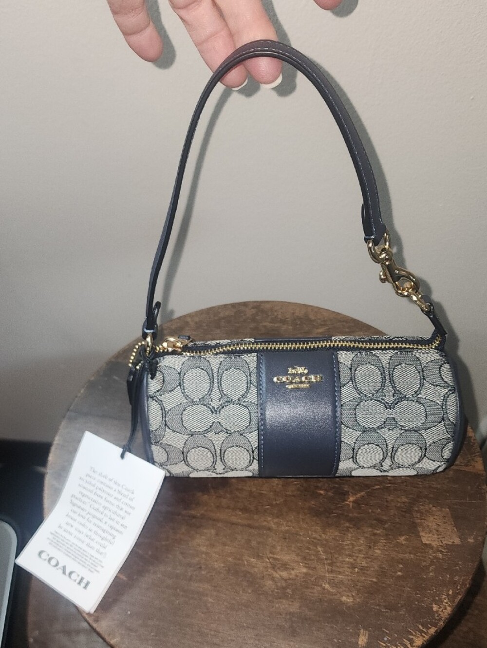 Coach Navy Blue Mini Nolita Signature Jaquard Print Canvas Clutch Wristlet Purse - Picture 5 of 12
